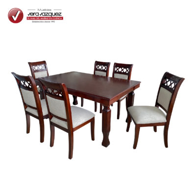 COMEDOR RECTANGULAR GALEANO 6 SILLAS CON ESPALDAR TAPIZADO