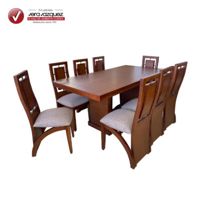 COMEDOR RECTANGULAR IRIS 8 SILLAS CON TARUGOS Y BASE BOTELLERO
