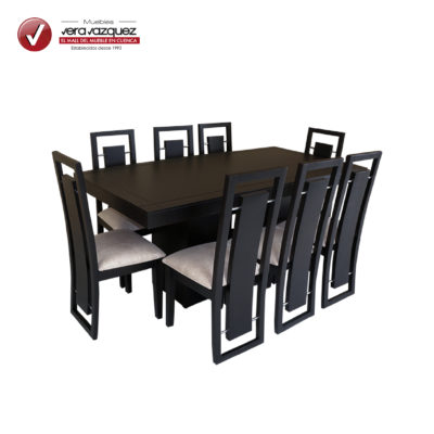 COMEDOR RECTANGULAR 8 SILLAS CON 4 RUDONES DE METAL