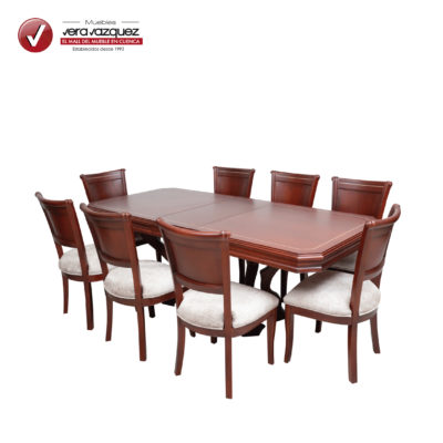 COMEDOR RECTANGULAR BOTÓN MARQUETEADO CON EXTENSIÓN 8 SILLAS