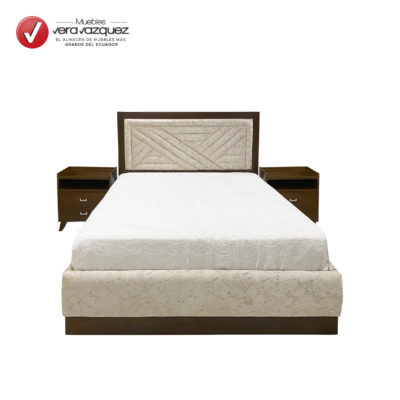 CAMA TAPIZADA ELAINE 2 1/2 PLZ CON 2 VELADORES