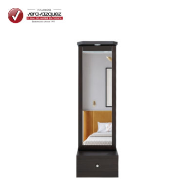 ESPEJO VESTIDOR PALERMO CON 1 CAJÓN, 1 PUERTA DESLIZABLE, ILUMINACIÓN, REPISAS Y GANCHO