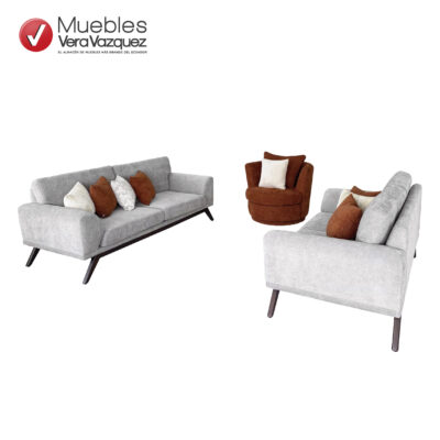 SALA ELAINE CON 1 TRIPLE, 1 DOBLE, 1 POLTRONA GIRATORIA Y 8 COJINES
