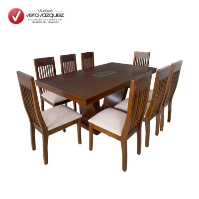COMEDOR CAVANNY 8 SILLAS CON VIDRIO DECORATIVO