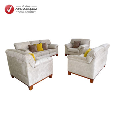 SALA FARAÓN CON BASE DE MADERA, 1 TRIPLE, 1 DOBLE, 2 INDIVIDUALES Y 7 COJINES