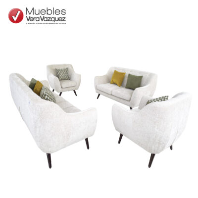 SALA PEROLA CON 1 TRIPLE, 1 DOBLE, 2 INDIVIDUALES Y 7 COJINES PEQUEÑOS