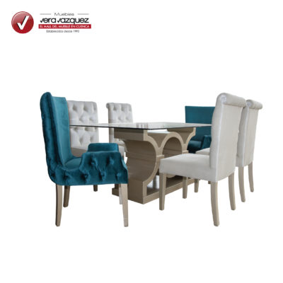 COMEDOR OLIMPO CON VIDRIO 6 SILLAS