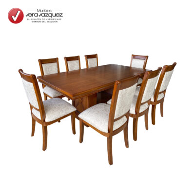 COMEDOR RECTANGULAR ROMANO 8 SILLAS CON BASE EN U Y MARQUETERÍA