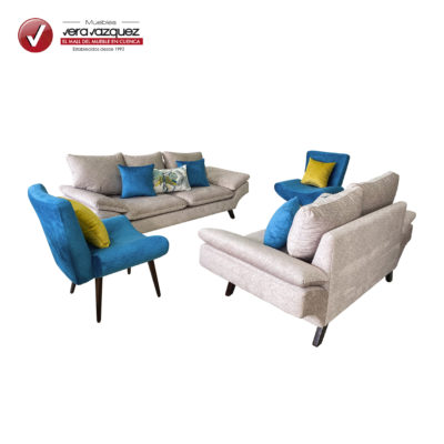 SALA AILEEN CON 1 TRIPLE, 1 DOBLE, 2 POLTRONAS Y 8 COJINES