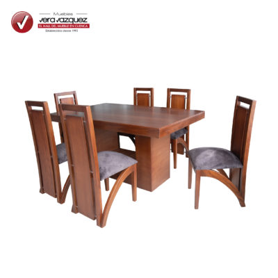 COMEDOR LINEAL 6 SILLAS CON BASE RECTA Y RUDONES