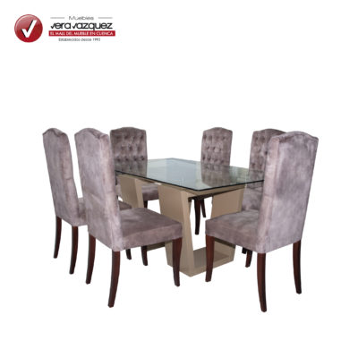 COMEDOR RECTANGULAR PALACIO 6 SILLAS CON BASE CON 2 PEDESTALES