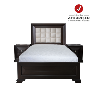 CAMA TAPIZADA SARAH 2 PLZ CON 2 VELADORES