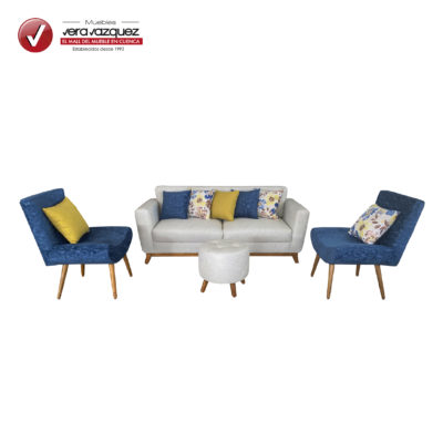 SALA MAISSA CON 1 TRIPLE, 2 POLTRONAS, PUFF Y 7 COJINES PEQUEÑOS