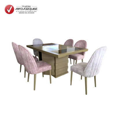COMEDOR GINEBRA 6 SILLAS CON MESA MARMOLEADA Y CON VIDRIO