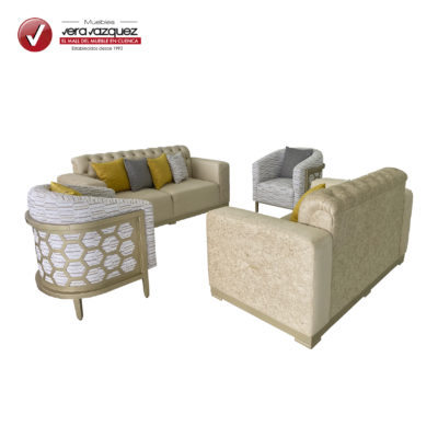 SALA NEW YORK CAPITONEADA CON 1 TRIPLE, 1 DOBLE, 2 POLTRONAS Y 8 COJINES