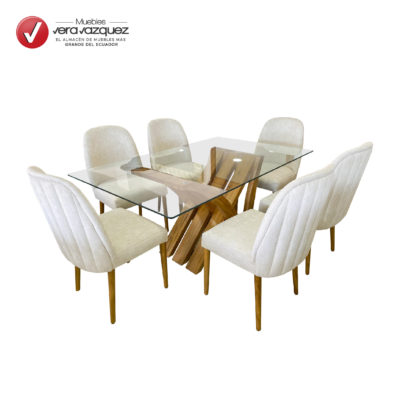 COMEDOR DE VIDRIO GINEBRA 6 SILLAS