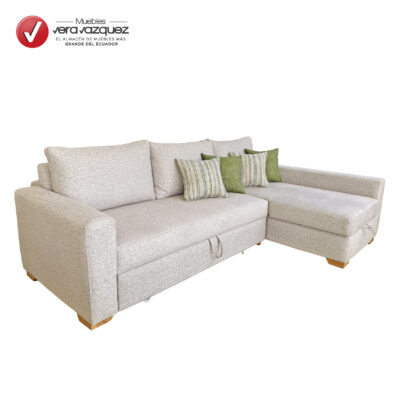 SALA NÁPOLES EN L CON SOFÁ CAMA, BAÚL, 3 COJINES GRANDES Y 4 COJINES PEQUEÑOS