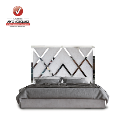 CAMA TAPIZADA DUBAI 3 PLZ CON 2 VELADORES Y ESPEJOS