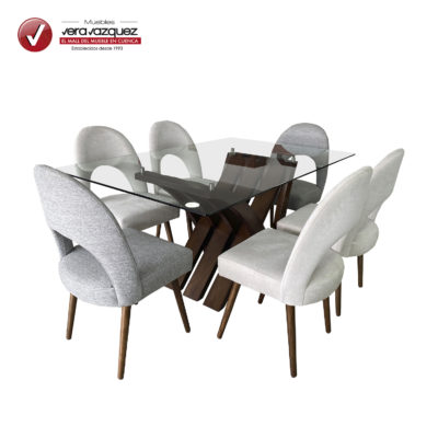 COMEDOR DE VIDRIO HANNA 6 SILLAS