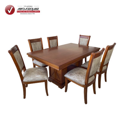 COMEDOR ROMANO 6 SILLAS CON BASE EN U Y MARQUETERÍA