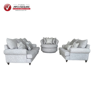 SALA HANNA CON 1 TRIPLE, 1 DOBLE, 1 POLTRONA GIRATORIA, 10 COJINES CUADRADOS Y 2 COJINES RECTANGULARES
