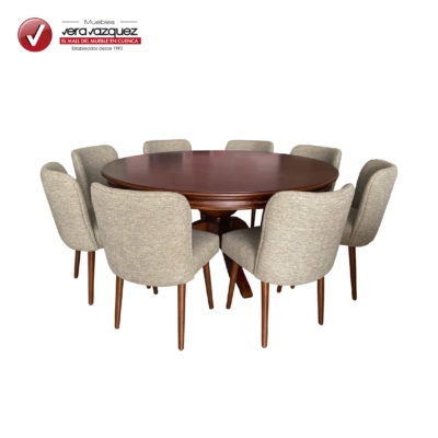 COMEDOR REDONDO KENIA 8 SILLAS CON BASE PEDESTAL