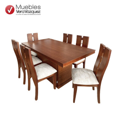 COMEDOR DALIA 6 SILLAS CON BASE 2 PUERTAS Y ESPALDAR CON RUDONES DE METAL