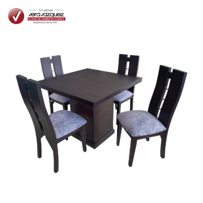 COMEDOR DALIA 4 SILLAS CON ESPALDAR CON RUDONES DE METAL Y BASE CON PUERTA
