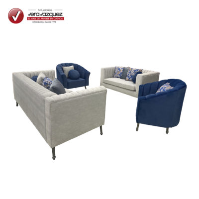 SALA GAIA CON 1 TRIPLE, 1 DOBLE, 2 POLTRONAS, 6 COJINES CON CIERRE Y 3 COJINES REDONDOS