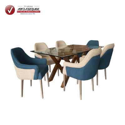 COMEDOR DE VIDRIO KASAN 6 SILLAS