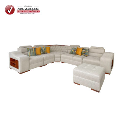 SALA ANTONIA EN L CON BRAZOS BAR, 1 PUFF Y 7 COJINES