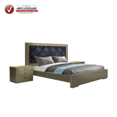 CAMA TAPIZADA NÁPOLES 2 1/2 PLZ CON 2 VELADORES