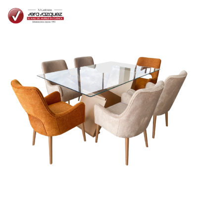 COMEDOR DE VIDRIO ROSSÉ 6 SILLAS