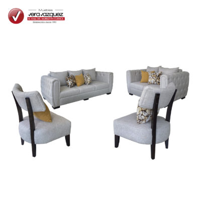SALA DELUXE CON 1 TRIPLE, 1 DOBLE, 2 POLTRONAS, 5 COJINES GRANDES Y 7 COJINES PEQUEÑOS
