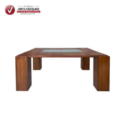 MESA DE CENTRO RECTANGULAR CON VIDRIO DECORATIVO