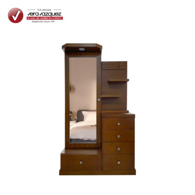 COQUETA ESPEJO VESTIDOR PALERMO CON 6 CAJONES, 2 REPISAS, 1 PUERTA DESLIZABLE, ILUMINACIÓN Y BANCO