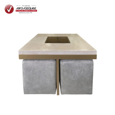 MESA DE CENTRO VANY MARMOLEADA CON 4 PUFFS