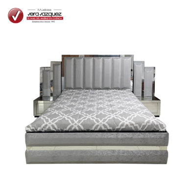 CAMA TAPIZADA MAJESTAD 2 1/2 PLZ CON 2 VELADORES