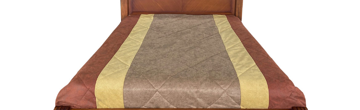 Cama marqueteada de 2 plazas sin veladores