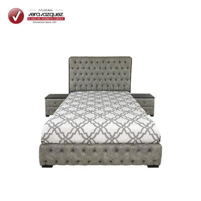 Cama tapizada Velvet de 2 1/2 plazas con 2 veladores