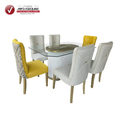 COMEDOR DE VIDRIO HAMLET 6 SILLAS