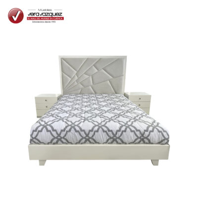 CAMA TAPIZADA HANNA 2 1/2 PLZ CON 2 VELADORES CON ILUMINACIÓN