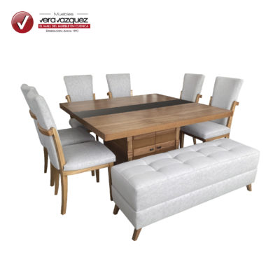 COMEDOR CORAL CUADRADO 6 SILLAS Y 1 BANCA