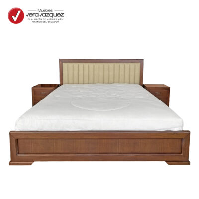 CAMA TAPIZADA LINEAL 3 PLZ CON 2 VELADORES