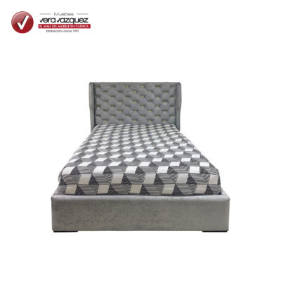 CAMA TAPIZADA CAPITONEADA MAJESTAD 2 1/2 PLZ SIN VELADORES