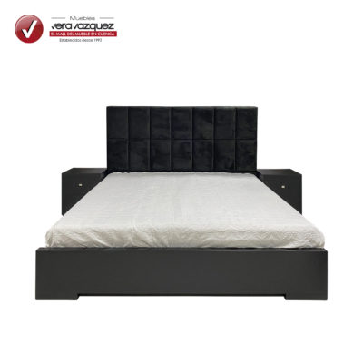 CAMA TAPIZADA MARVELLA 3 PLZ CON 2 VELADORES Y 4 CAJONES EN LA BASE