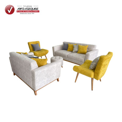 SALA MAISSA CON 1 TRIPLE, 1 DOBLE, 2 POLTRONAS, 1 PUFF Y 10 COJINES