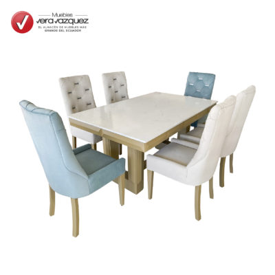 COMEDOR VALENKA 6 SILLAS PUPEADAS CON BASE DE 2 PATAS