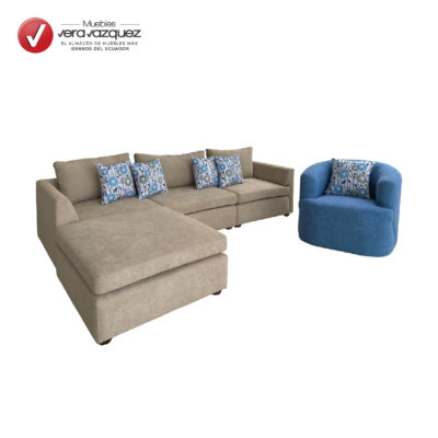 SALA LINEAL AIZA CON POLTRONA GIRATORIA Y 5 COJINES PEQUEÑOS