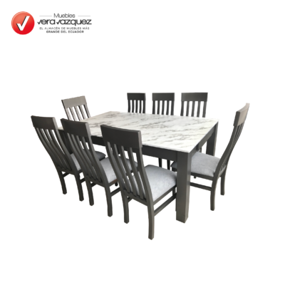 JUEGO DE COMEDOR CAVANNY 8 SILLAS MESA MARMOLEADA